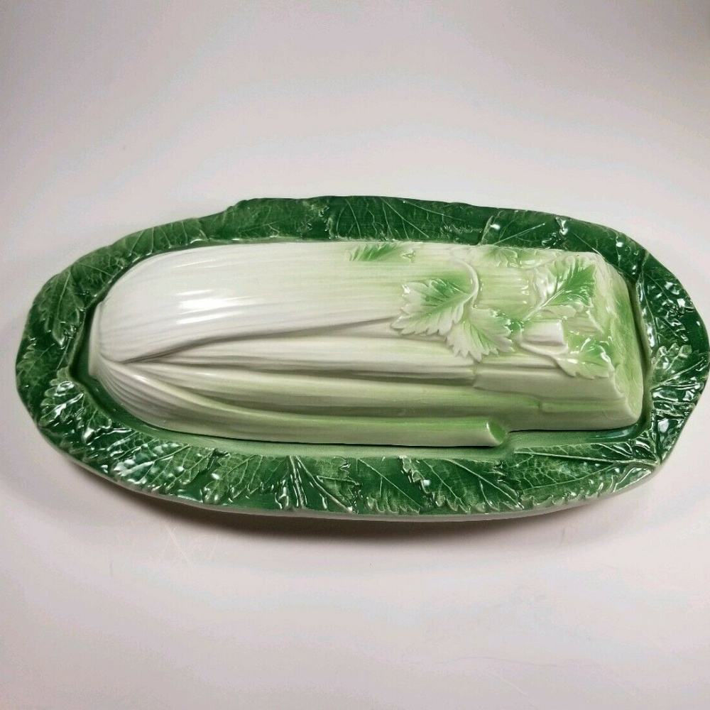 Ceramic Vintage Celery Butter Dish Made in Italy